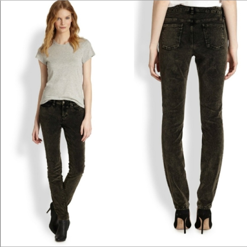 Eileen Fisher Acid Wash Green Velvet Stretch Pants Size 4